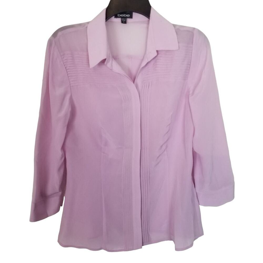 Bebe Womens 100% Mulberry Silk Shirt Sz M Classic Quiet Luxury Semi Sheer Career